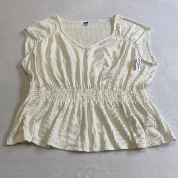 Old Navy Crinkle Smocked Waist, Short Sleeve Blouse, Sea Salt (Ivory), XXL NWT - Picture 4 of 13